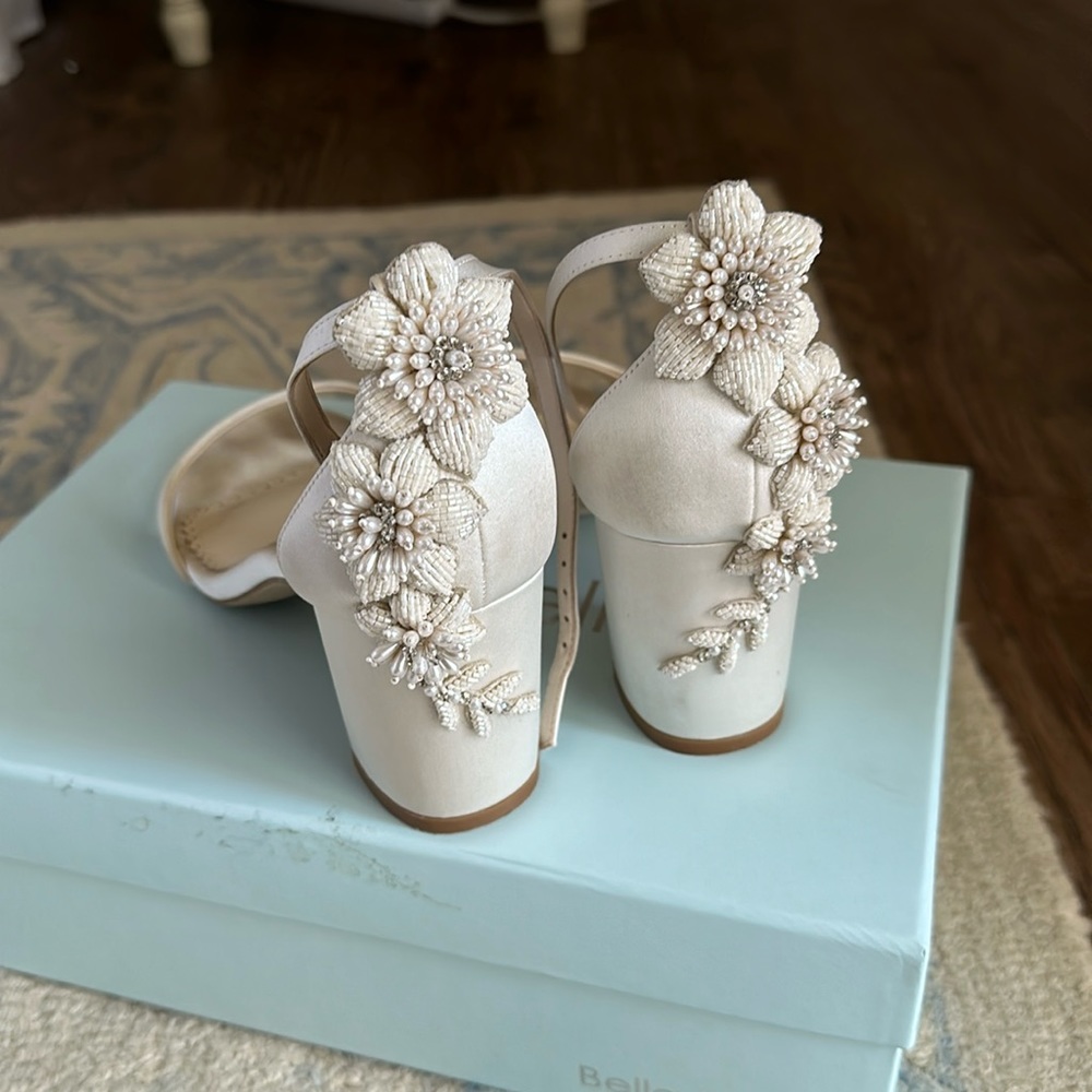 Embellished Block Heel Sandals Pearl Wedding Shoes Bella Belle